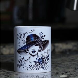 Custom Made Chic Lady with Floral Hat Ceramic Mug (11 oz)